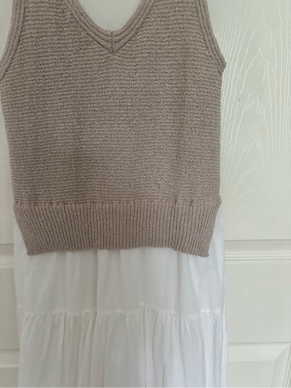 Elan White Tiered Maxi Dress with Tan Knit Sweater Tank - Picture 15 of 16
